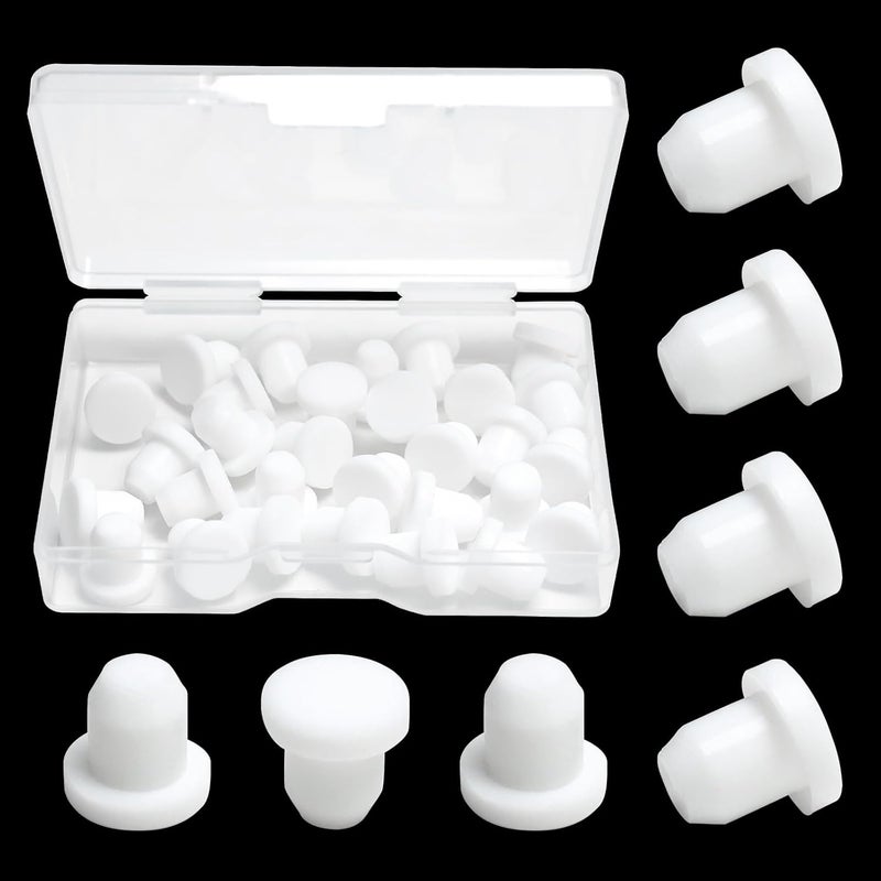 BOPOREAE 30 Pcs 6.5 mm/0.26 In Silicone Rubber Plug for 6.3 mm Small Round Holes, Waterproof T type Rubber Stoppers, Soft Flexible Bottle Seal Plugs Tube Pipe End Caps Inserts Bathtub Jet Cover, White - Image 1